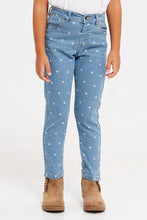 Load image into Gallery viewer, جينز بناتي بطبعة قلب أزرق