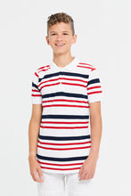 Load image into Gallery viewer, قميص بولو مخطط باللون الأبيض للأولاد الكبار