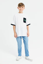 Load image into Gallery viewer, جينز سادة إسترتش باللون الأزرق للأولاد الكبار