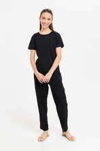 Load image into Gallery viewer, بنطلون مزبن بأزرار باللون الأسود للبنات الكبار