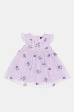 Load image into Gallery viewer, فستان شبكي مطرز باللون الليلك للبنات حديثي الولادة