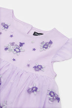 Load image into Gallery viewer, فستان شبكي مطرز باللون الليلك للبنات حديثي الولادة