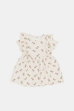 Load image into Gallery viewer, فستان مكشكش بطباعة زهور باللون العاجي للفتيات الرضع