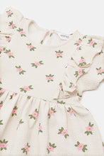 Load image into Gallery viewer, فستان مكشكش بطباعة زهور باللون العاجي للفتيات الرضع