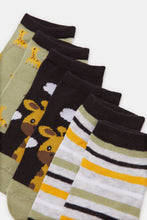 Load image into Gallery viewer, طقم جوارب بطبعة زرافة باللون الأسود والأخضر للأولاد الرضع (3 أزواج)