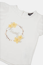 Load image into Gallery viewer, طقم تنورة وبلوزة باللون الأصفر والأبيض للبنات الرضع (قطعتين)