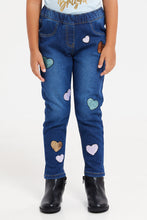 Load image into Gallery viewer, بنطال جينز كحلي مطرز للفتيات