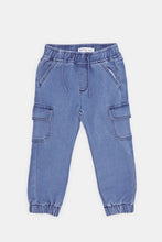 Load image into Gallery viewer, بنطلون بخصر مطاطي سادة باللون الكحلي للأولاد الرضّع