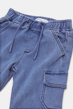 Load image into Gallery viewer, بنطلون بخصر مطاطي سادة باللون الكحلي للأولاد الرضّع