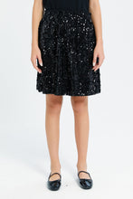 Load image into Gallery viewer, تنورة مزينة بالترتر باللون الأسود للبنات الكبار