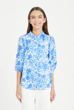 Load image into Gallery viewer, بلوزة أكمام واسعة باللون الأزرق للبنات الكبار