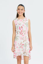 Load image into Gallery viewer, فستان بطبعة زهر باللون الأبيض بقصة طويلة قصيرة للبنات الكبار