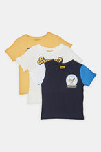 Load image into Gallery viewer, طقم تيشيرتات مطبوع باللون الكحلي و الأبيض للأولاد حديثي الولادة (3 قطع)
