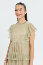 Load image into Gallery viewer, فستان بطبقات باللون الذهبي الميتاليك للبنات الكبار