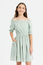 Load image into Gallery viewer, فستان شيفلي منقوش بالنعناع للفتيات الكبيرات