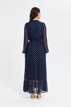 Load image into Gallery viewer, فستان بكشكش باللون الكحلي للنساء