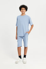 Load image into Gallery viewer, طقم كاجوال أساسي كبير الحجم للأولاد باللون الأزرق (قطعتان)