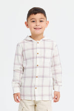 Load image into Gallery viewer, قميص بقبعة كاروهات باللون الأبيض للأولاد الصغار