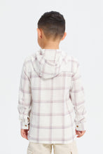 Load image into Gallery viewer, قميص بقبعة كاروهات باللون الأبيض للأولاد الصغار