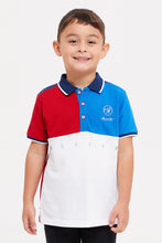 Load image into Gallery viewer, تيشيرت بولو باللون الأبيض والأحمر للأولاد الصغار