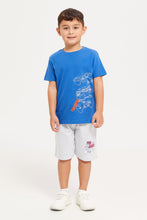 Load image into Gallery viewer, طقم بيجامة مطبوعة باللونين الأزرق والرمادي للأولاد (قطعتين)