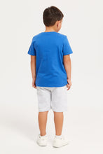 Load image into Gallery viewer, طقم بيجامة مطبوعة باللونين الأزرق والرمادي للأولاد (قطعتين)