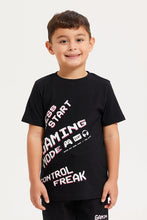 Load image into Gallery viewer, طقم بيجامة مطبوعة باللون الأسود للأولاد (قطعتين)