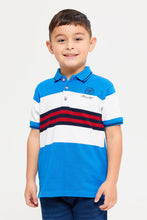 Load image into Gallery viewer, تيشيرت بولو باللون الأزرق والأبيض للأولاد الصغار