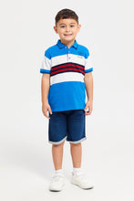 Load image into Gallery viewer, تيشيرت بولو باللون الأزرق والأبيض للأولاد الصغار