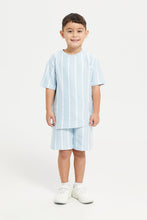 Load image into Gallery viewer, طقم كاجوال مخطط باللونين الأزرق والأبيض للأولاد (قطعتين)