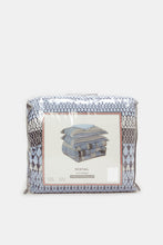 Load image into Gallery viewer, طقم لحاف مطبوع بخطوط هندسية مكون من 4 قطع باللون الأزرق (حجم مزدوج)