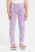 Load image into Gallery viewer, بنطلون جيغينغز دنيم سادة باللون الليلك للبنات الصغار