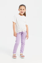 Load image into Gallery viewer, بنطلون جيغينغز دنيم سادة باللون الليلك للبنات الصغار