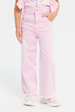 Load image into Gallery viewer, بنطلون جينز واسع باللون الوردي للبنات الصغار