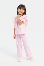 Load image into Gallery viewer, بنطلون جينز واسع باللون الوردي للبنات الصغار
