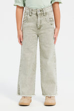 Load image into Gallery viewer, بنطلون جينز سادة باللون الأخضر للبنات الصغار