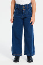 Load image into Gallery viewer, بنطلون جينز دنيم بخصر عالي باللون الكحلي للبنات الصغار