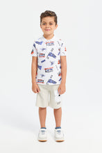 Load image into Gallery viewer, تيشيرت بولو مطبوع باللون الأبيض للأولاد الصغار