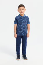 Load image into Gallery viewer, تيشيرت بأزرار أمامية باللون الأزرق للأولاد الصغار