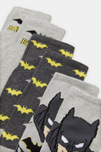 Load image into Gallery viewer, مجموعة جوارب باتمان باللون الرمادي والفحمي للأولاد (عبوة من 3 قطع)