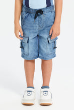 Load image into Gallery viewer, شورت سهل الإرتداء باللون الأزرق للأولاد الصغار