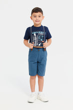 Load image into Gallery viewer, شورت بحمالات باللون الكحلي للأولاد الصغار