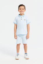 Load image into Gallery viewer, تيشيرت بولو جاكار باللون الأزرق للأولاد الصغار