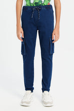 Load image into Gallery viewer, بنطلون جينز كارجو باللون الأزرق للأولاد الكبار