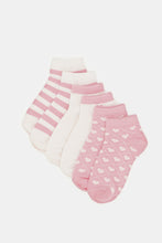 Load image into Gallery viewer, جوارب طويلة حتى الكاحل مطبوعة باللونين الوردي والأبيض للبنات (3 أزواج)