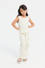 Load image into Gallery viewer, طقم توب وبنطلون مطبوع باللون الأبيض للبنات الصغار (قطعتين)