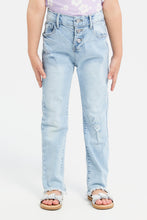 Load image into Gallery viewer, جينز واسع ممزق باللون الأزرق للبنات الصغار