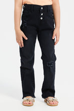 Load image into Gallery viewer, جينز واسع ممزق باللون الأسود للبنات الصغار