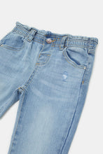 Load image into Gallery viewer, بنطلون جينز أزرق من Paperbag للبنات الرضع