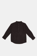 Load image into Gallery viewer, قميص كورتا دوبي ماندرين أسود بنصف أزرار للأولاد الصغار